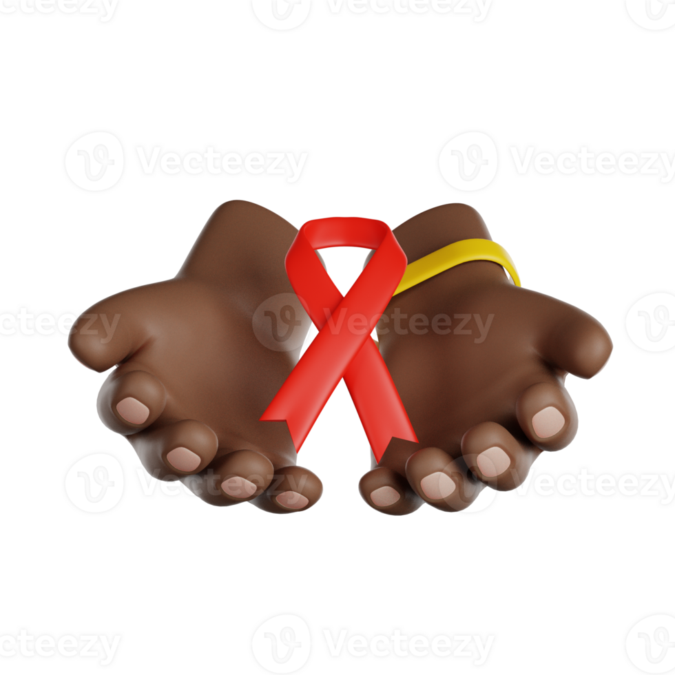 World AIDS Day. Volunteer hands holding a red ribbon. 3D render icon. png