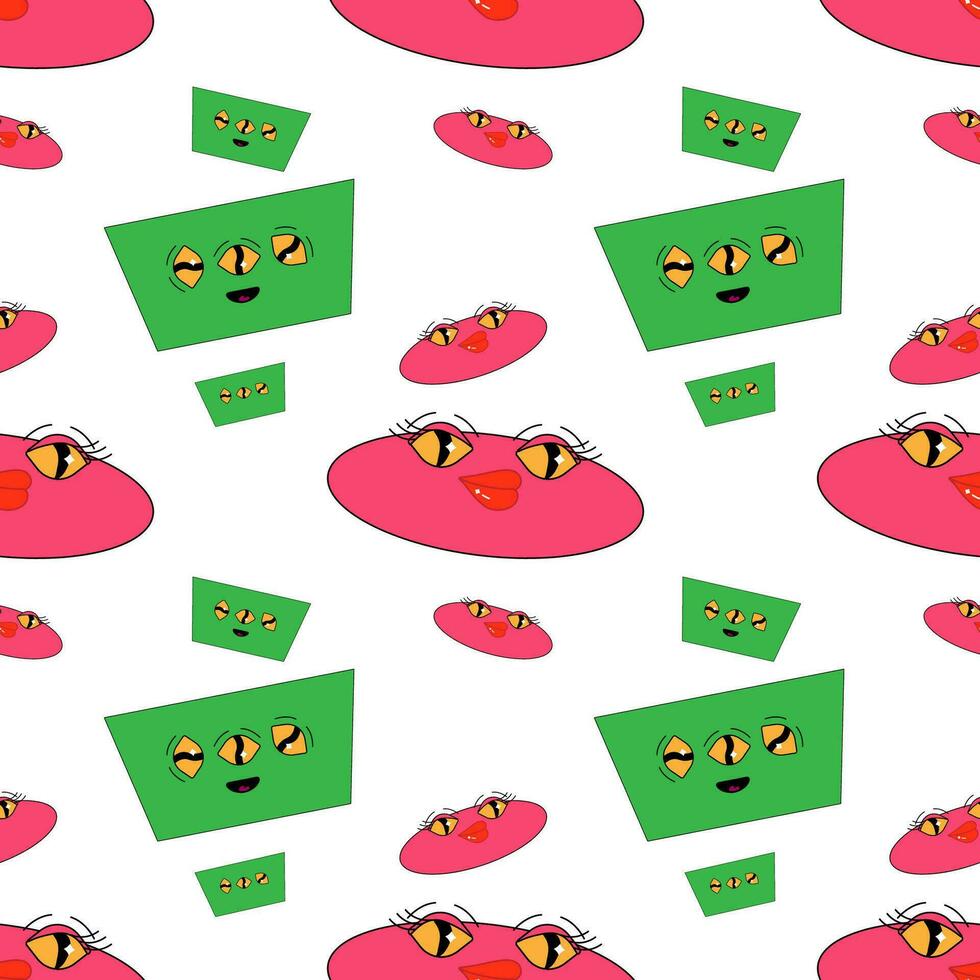 Geometric seamless psychedelic groovy pattern. different shapes. oval and trapezoid vector