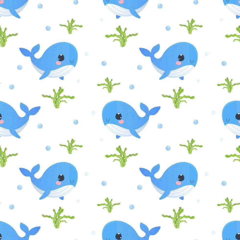 a baby pattern with cute whales. Vector illustration