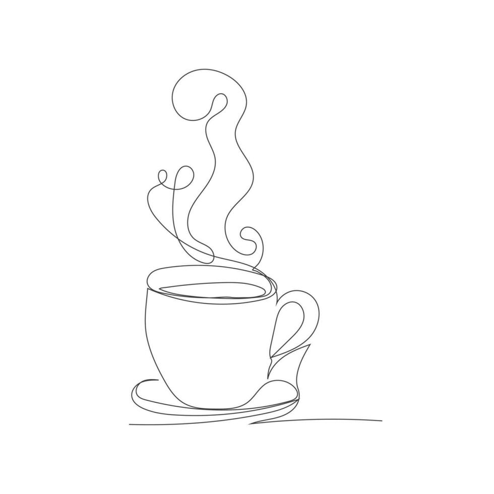 Coffee Time With Mug One Line Art vector