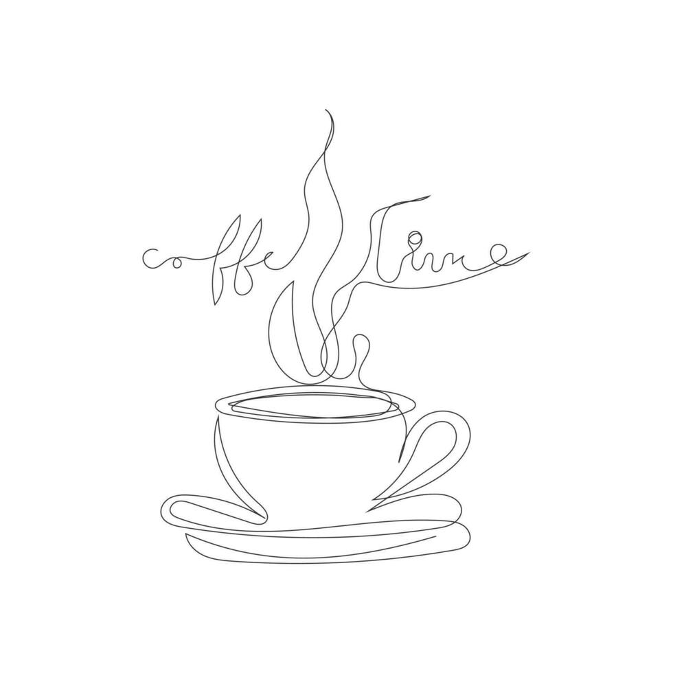 Coffee Time With Mug One Line Art vector