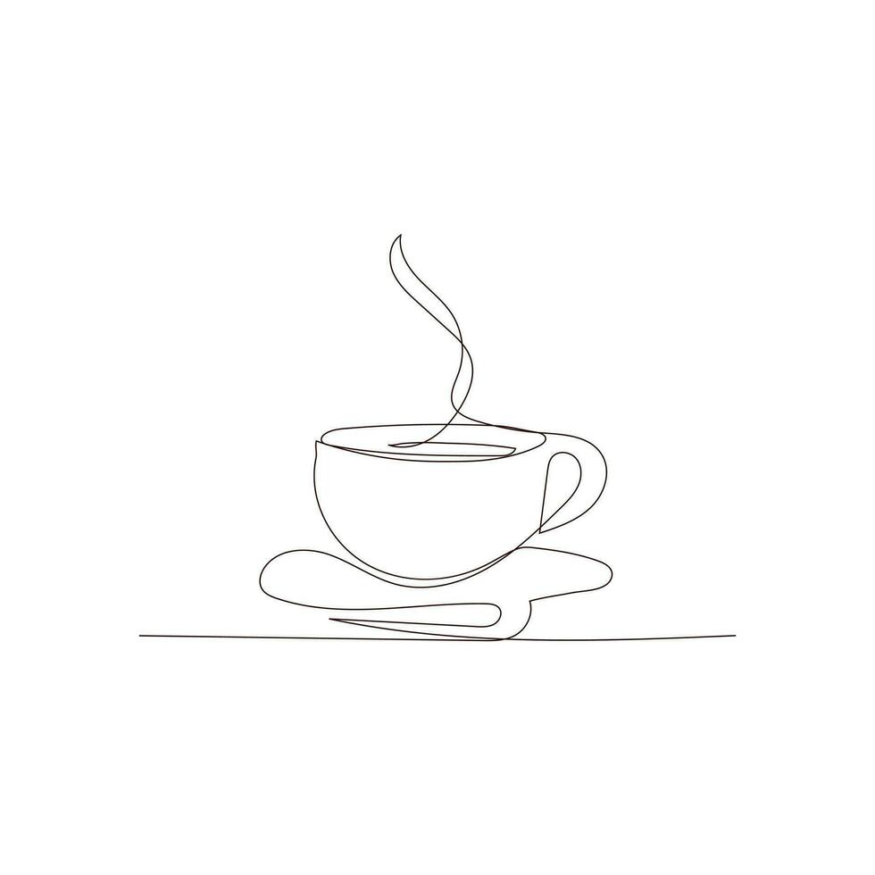 Coffee Time With Mug One Line Art vector