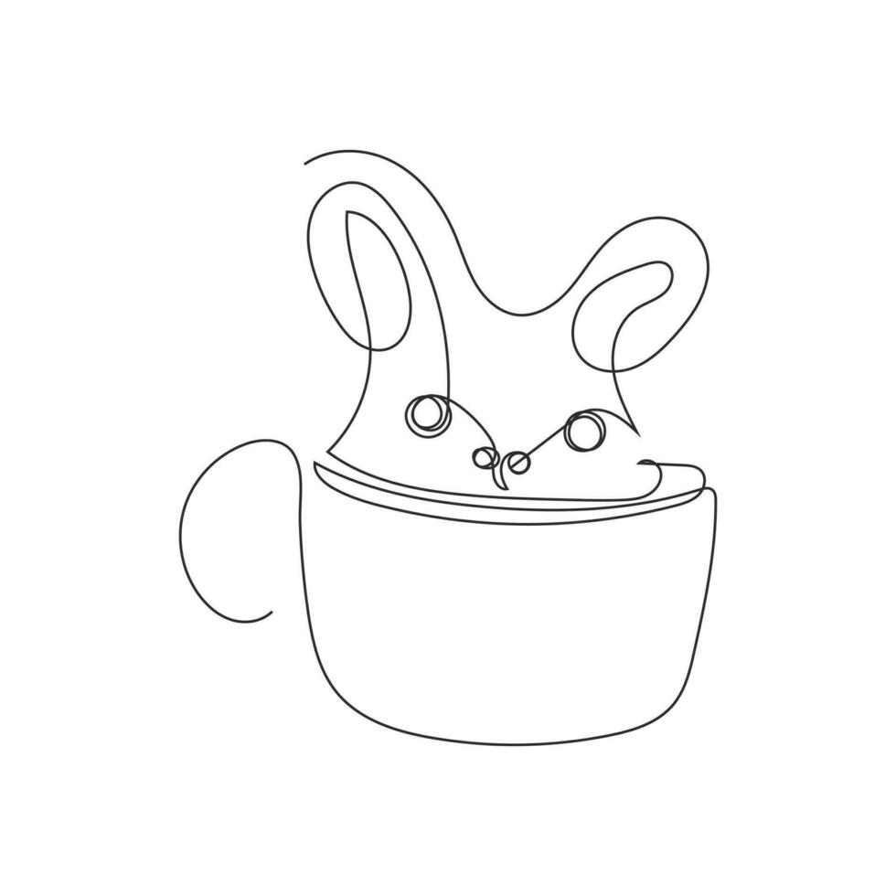 Bunny holding a coffee cup one line art vector