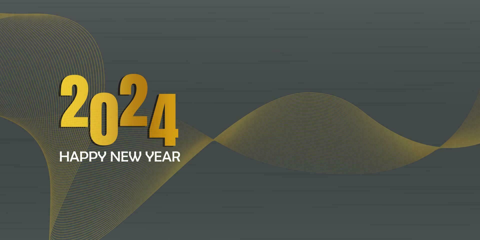 2024 New Year Abstract shiny color gold wave design element, luxury new year background, new year greetings card vector