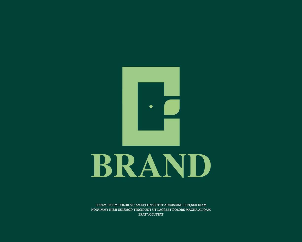 door with letter c and leaf logo design template vector