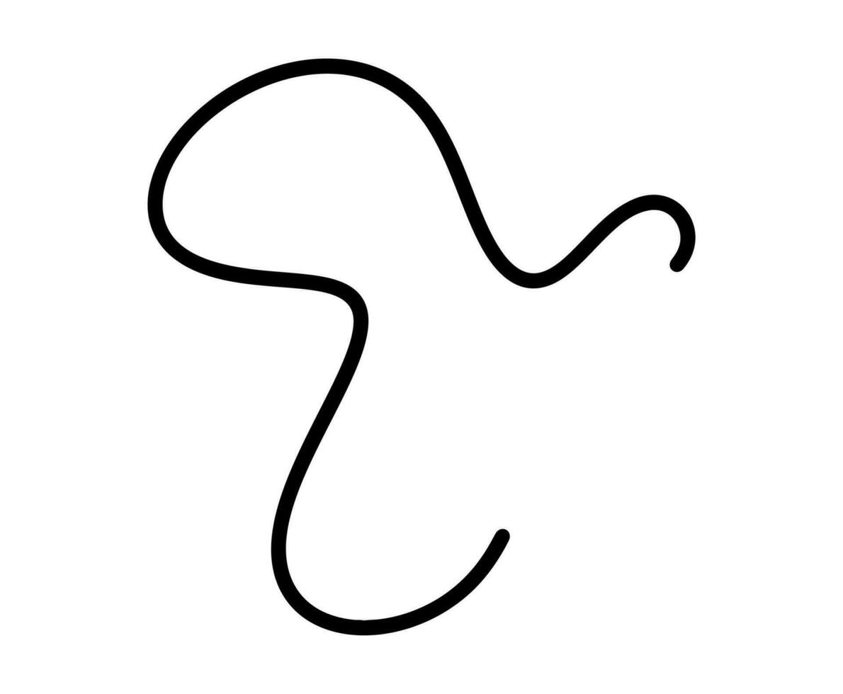 Black hand drawn curved swirled abstract line. Scribble curly brush strokes vector pen doodle calligraphy, thin squiggle. style sketches