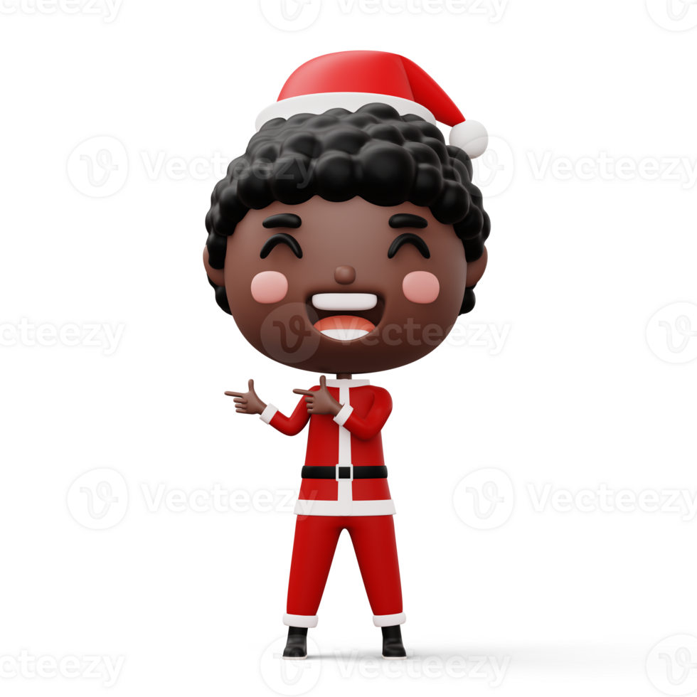 Happy kid wearing santa claus costume pointing  finger, Merry christmas, 3d rendering png