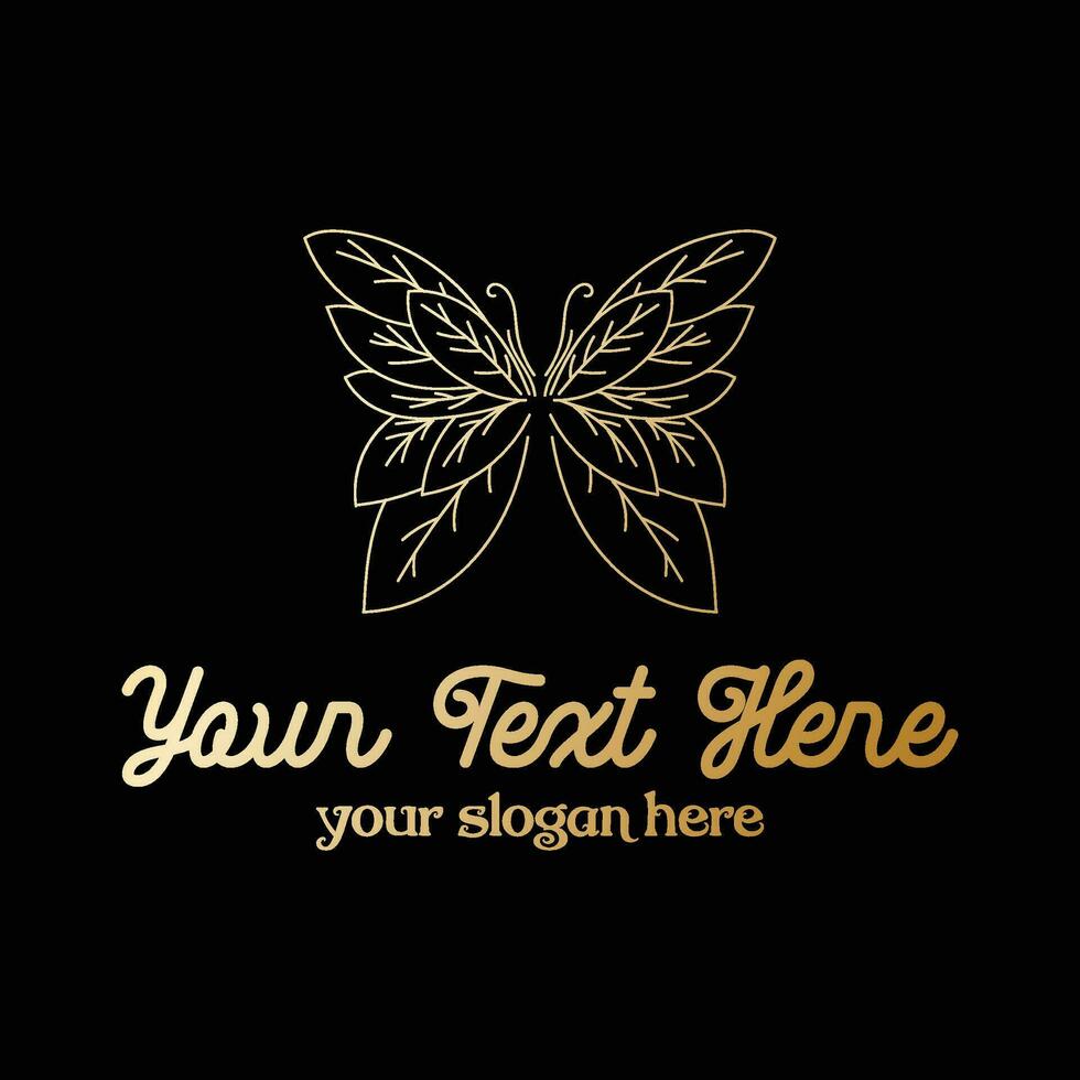 Elegant Luxury Golden Butterfly Leaf for Beauty Fashion Yoga Wellness Herbal Nature Logo Design Illustration vector