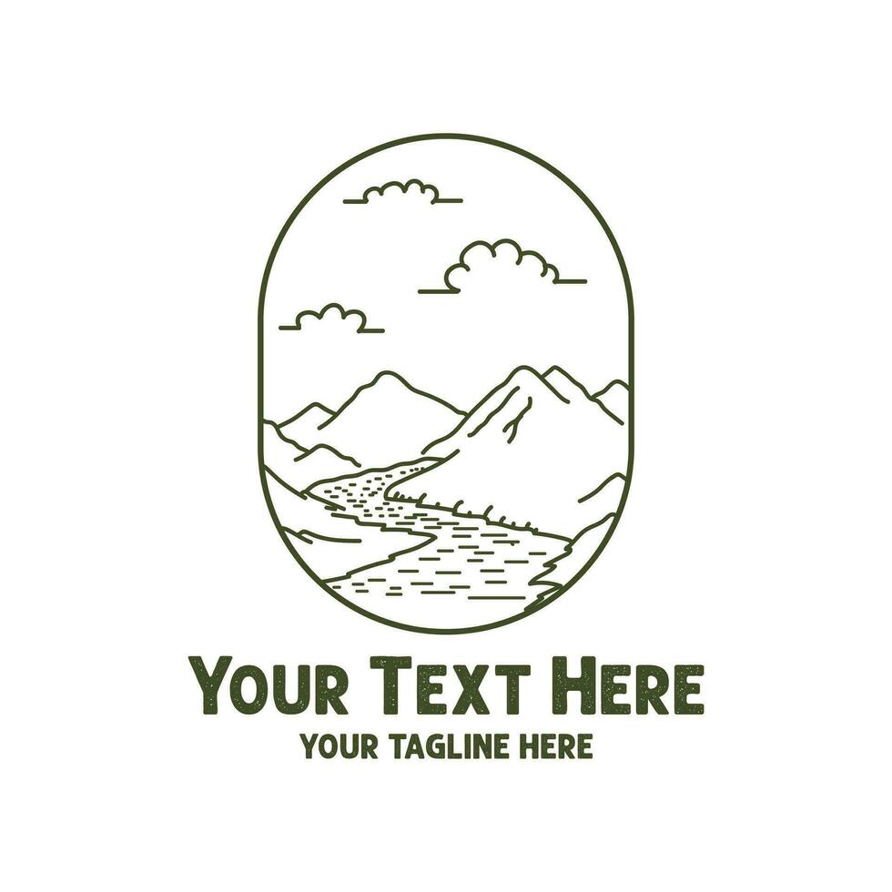 Hipster Sunrise Sunset Lake Creek River Swamp with Mountain Logo Design vector