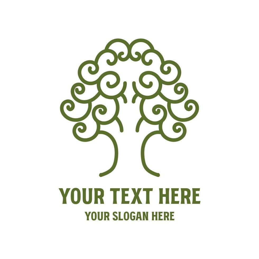 Simple Minimalist Swirl Oak Banyan Tree of Life Logo Design vector