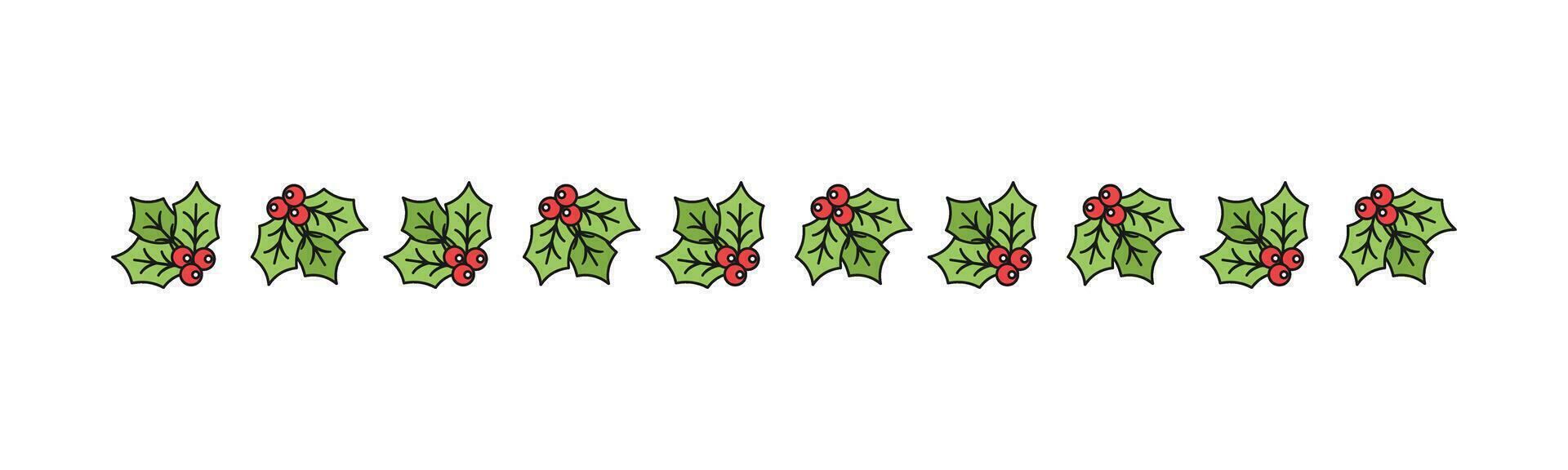 Christmas themed decorative border and text divider, Mistletoe and Candy Cane Pattern. Vector Illustration.