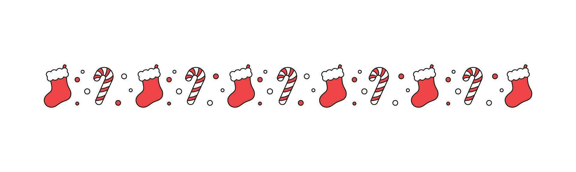 Christmas themed decorative border and text divider, Christmas Stocking and Candy Cane Pattern. Vector Illustration.