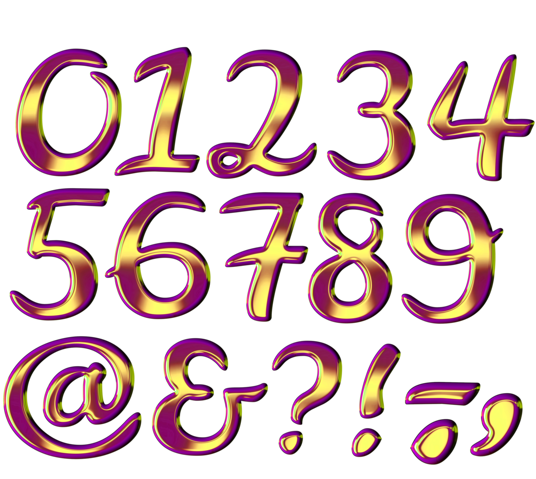 Purple golden numbers png