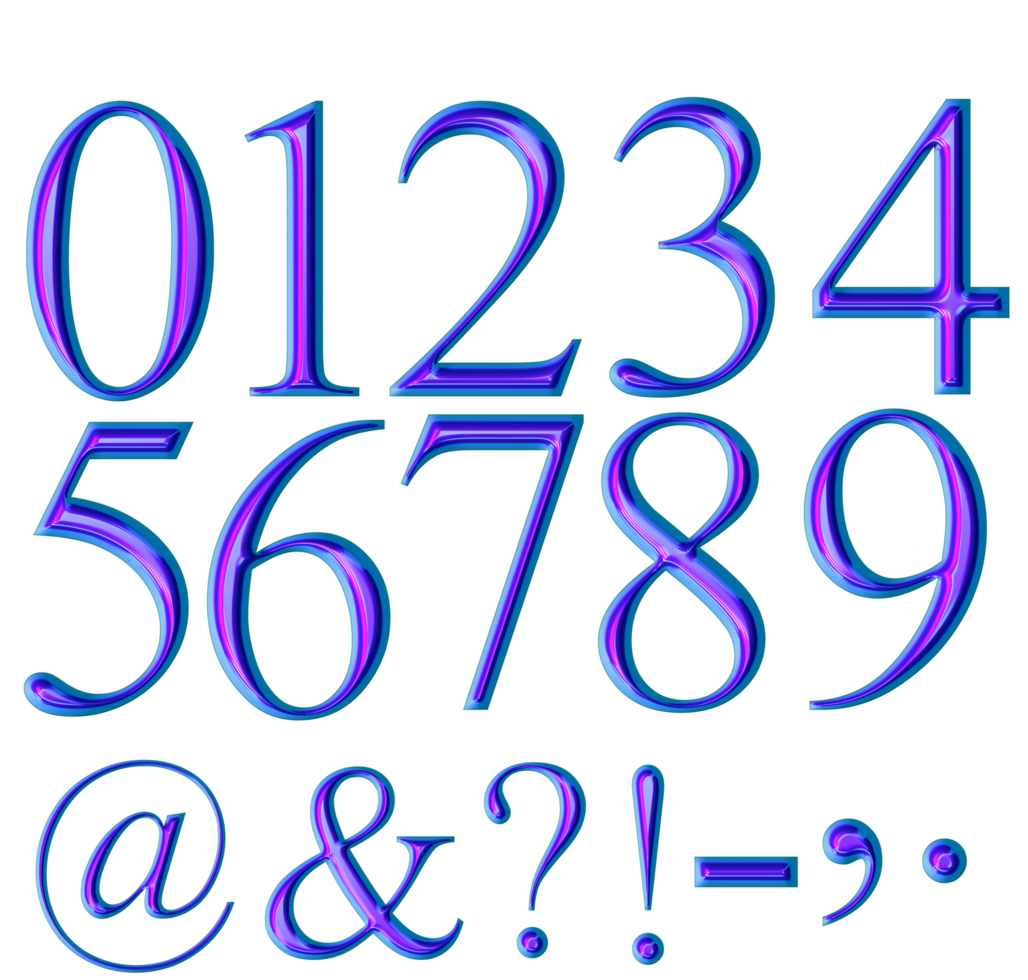 Blue iridescent numbers png