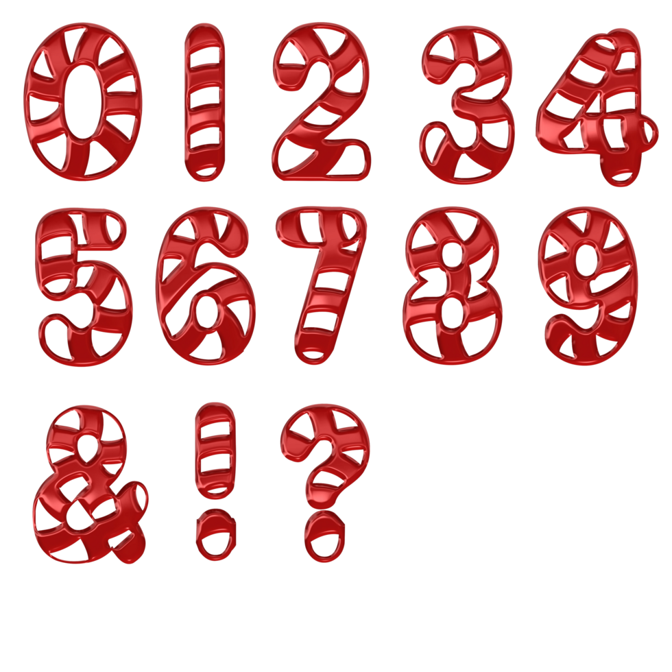 Red glossy candy cane numbers png