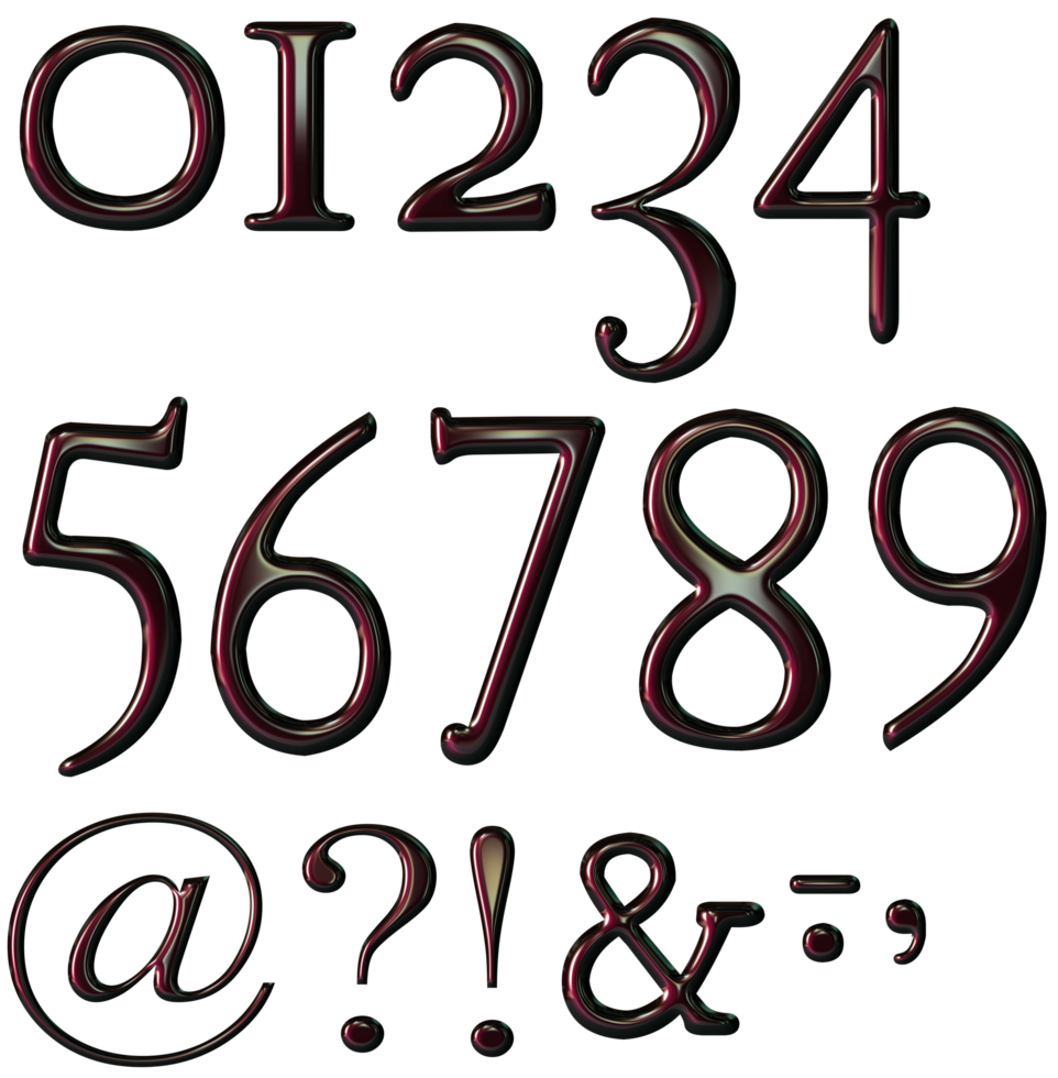Glossy burgundy numbers png