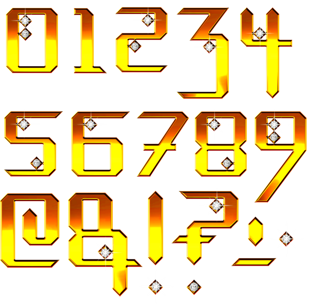 Golden gradient jewel numbers png
