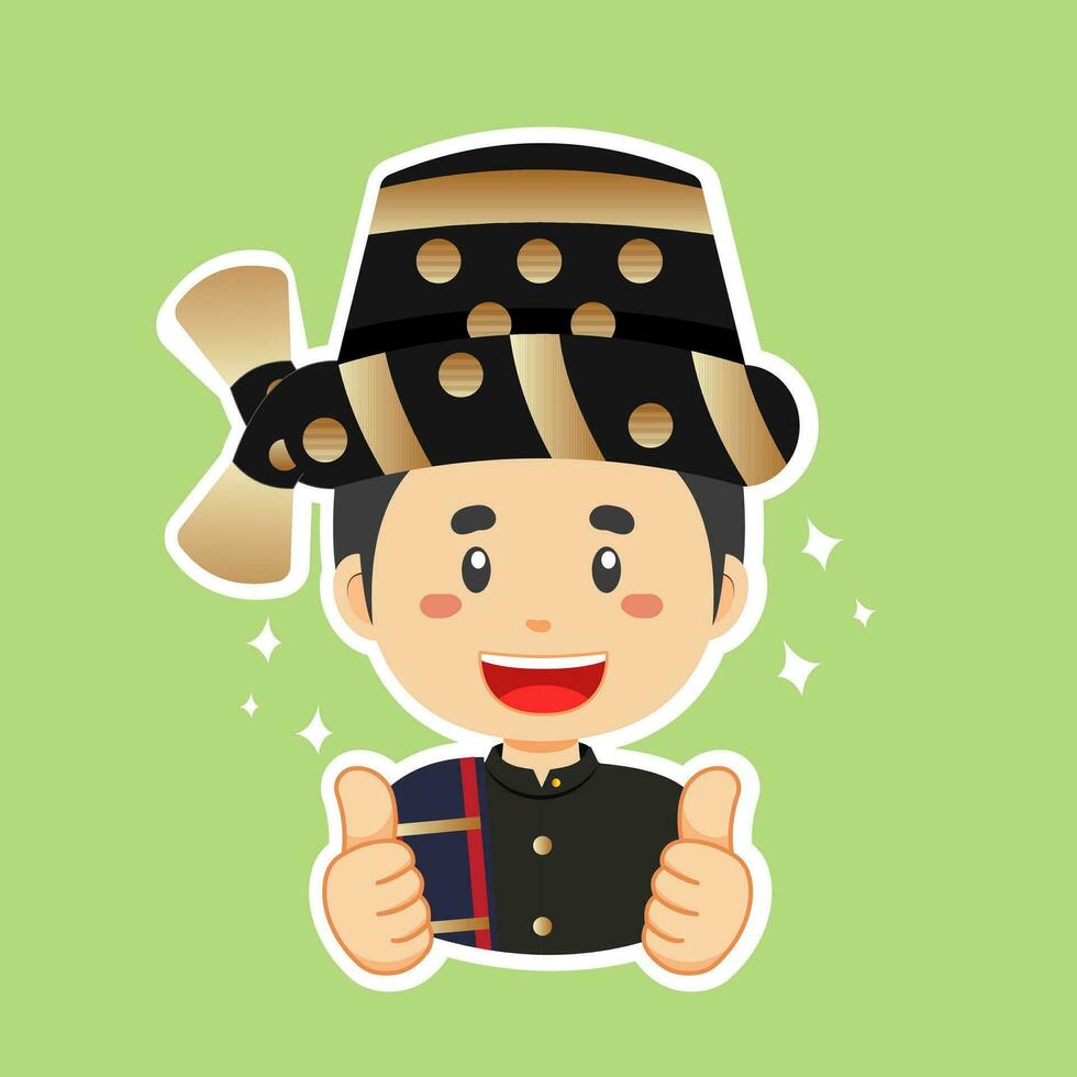 Happy North Sumatra Indonesian Character Sticker vector