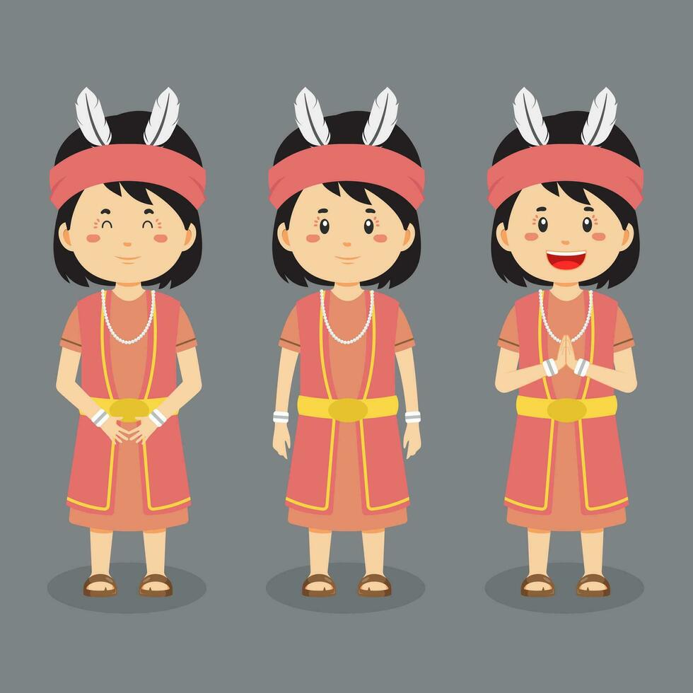 central Kalimantan indonesio personaje con varios expresión vector