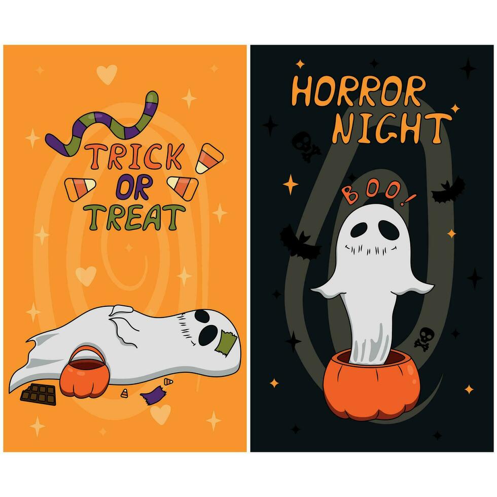 A set of two Halloween cards vector