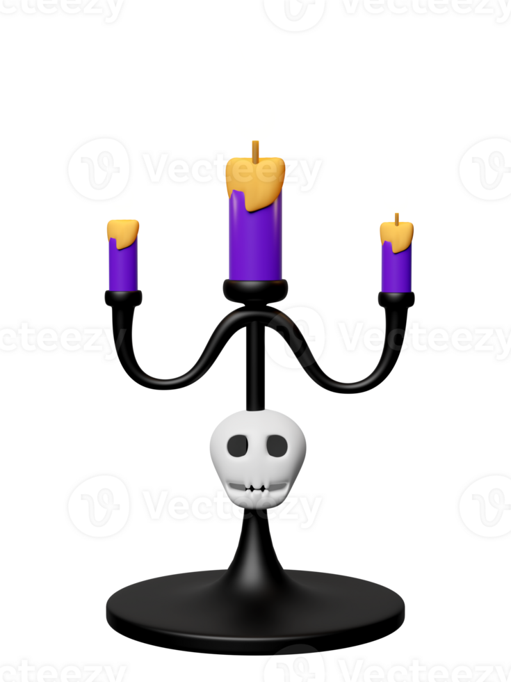 3d candlestick for happy halloween day with skull isolated. 3d render illustration png