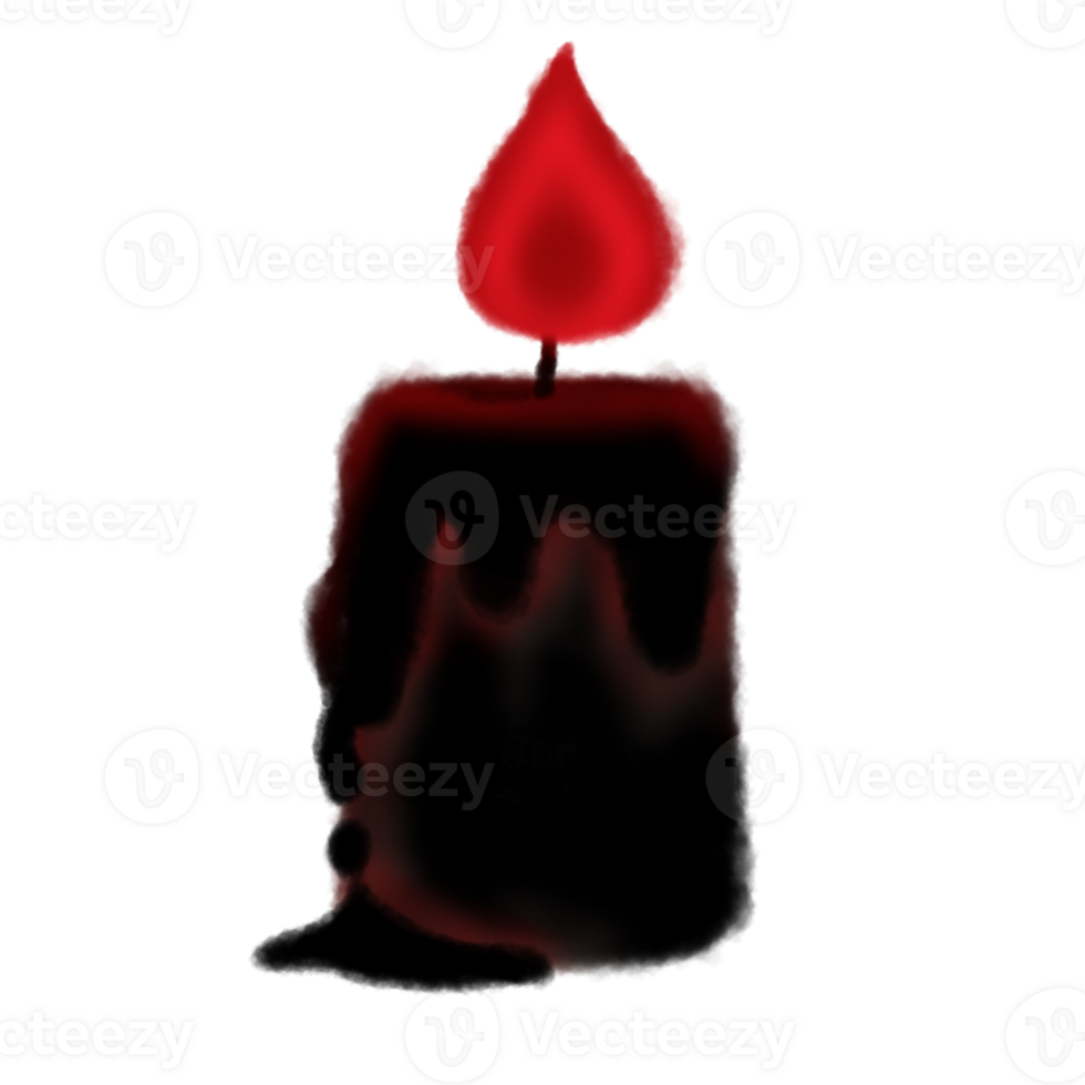 Black candle with a red flame on it with transparent background png