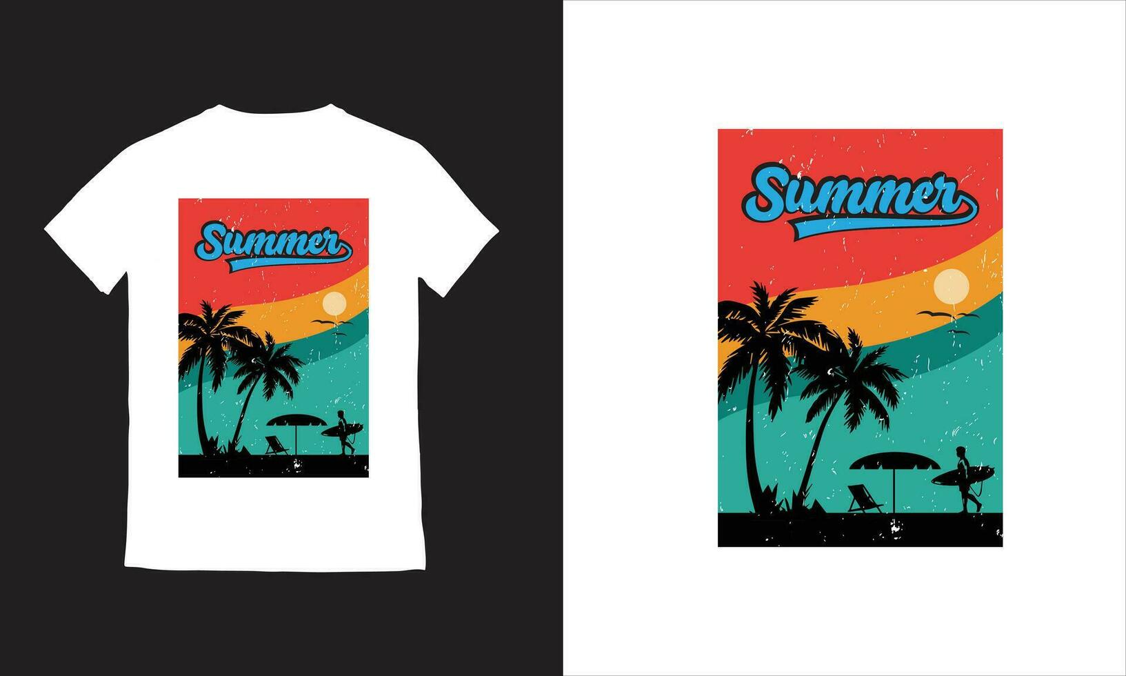 verano paraíso playa camiseta diseño, vector