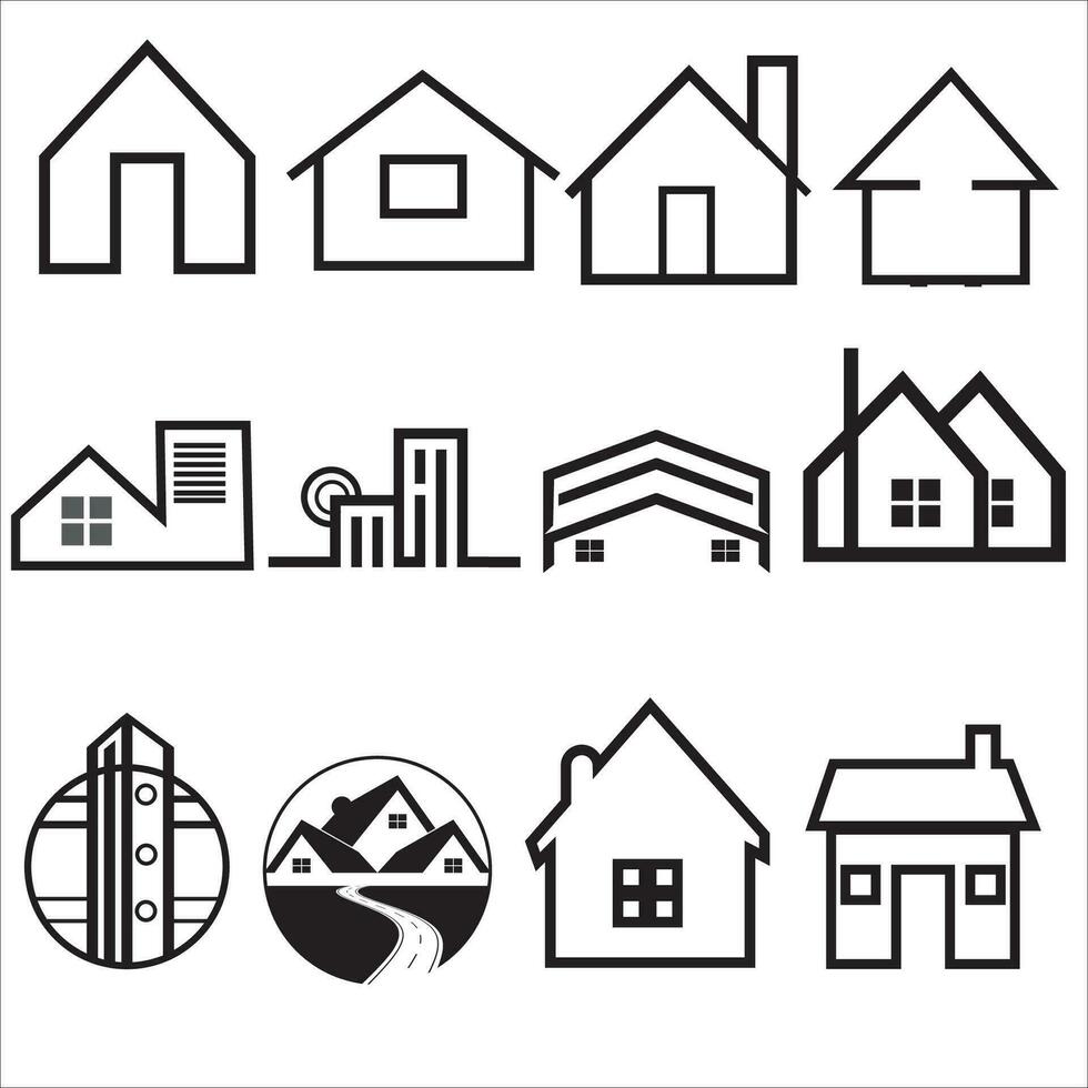 house and building icons set. for Real estate. Flat style houses symbols for apps and websites on white background vector