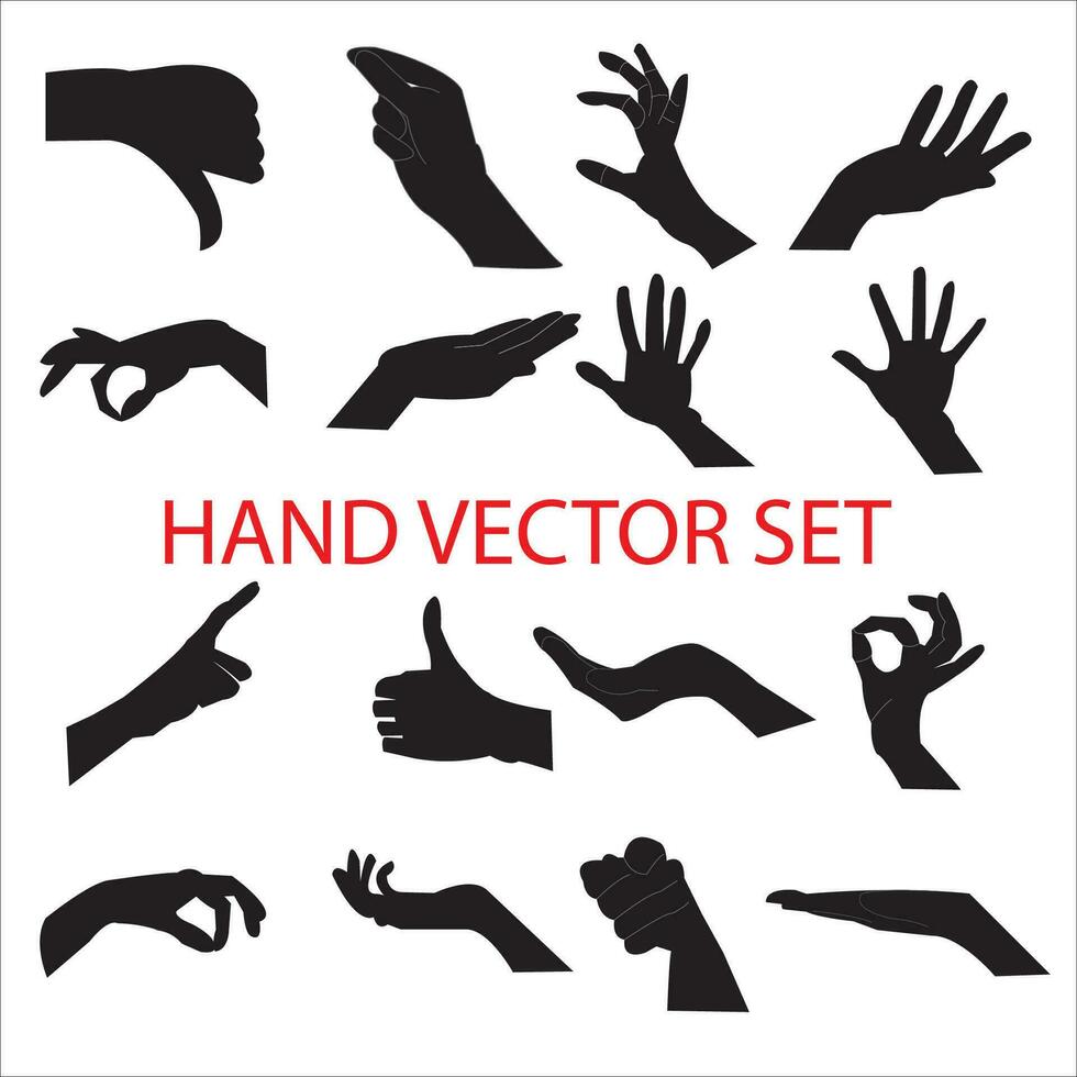 Hands poses black.Female and male hand holding and pointing gestures, fingers crossed, fist, peace and thumb up. Cartoon human palms and wrist vector set. Communication with emoji for messengers
