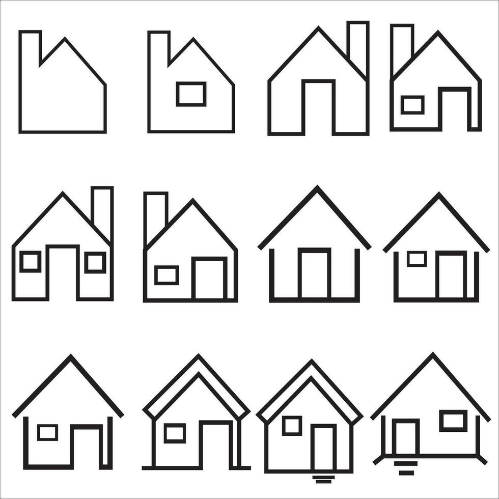 casa y edificio icono colocar. para real bienes. plano estilo casas símbolos para aplicaciones y sitios web en blanco antecedentes vector