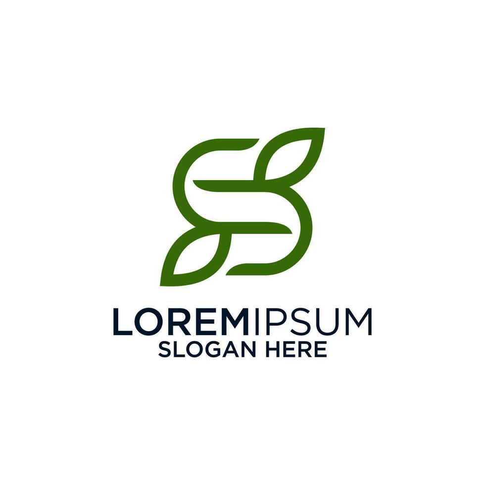 letter S with leaf element logo design vector  illustration