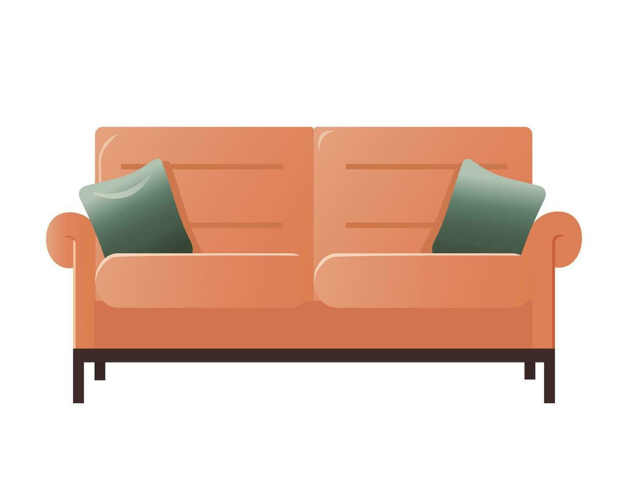 Simple orange sofa with pillows in flat style. All Objects Are Repainted. vector