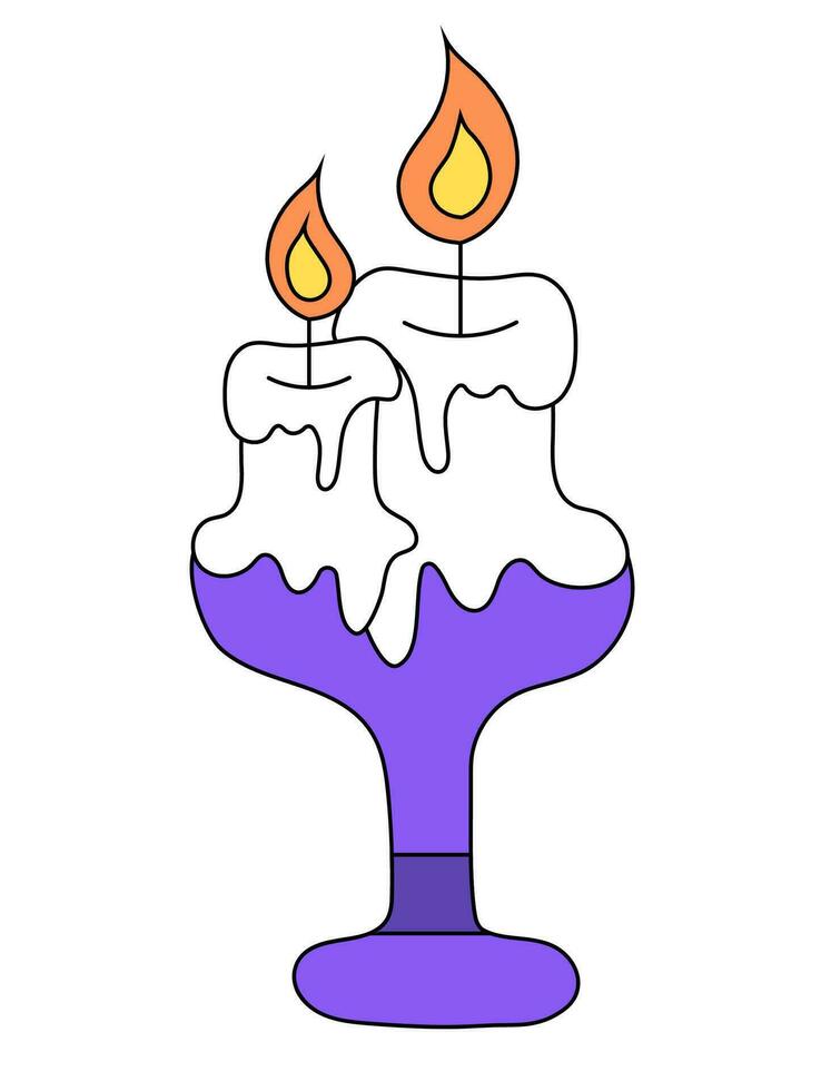 Two candles on the candlestick. Magic and esoteric. Halloween symbol. Vector flat illustration.