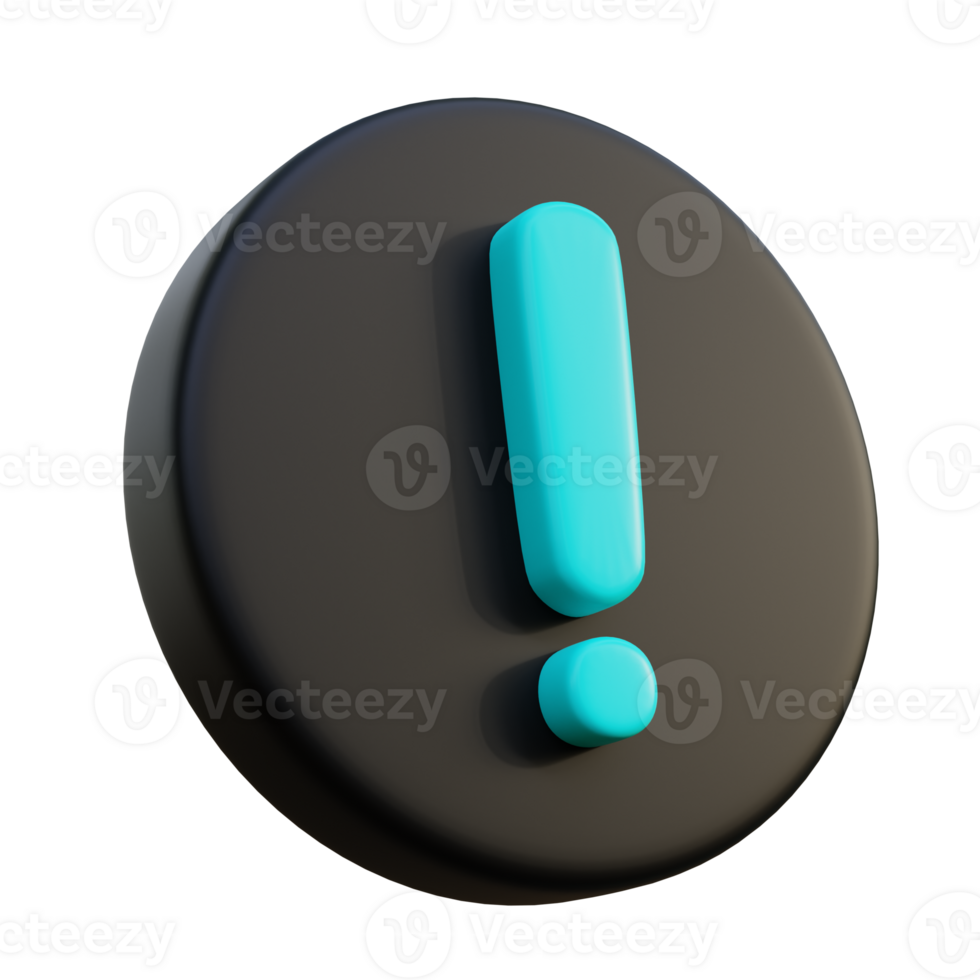 Warning Exclamation Mark 3D Icon on black circle. png