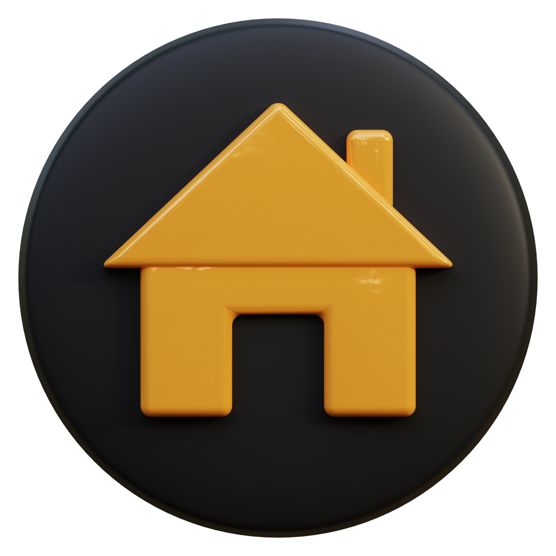 Yellow home icon on black circle 3d rendering. 29752602 PNG