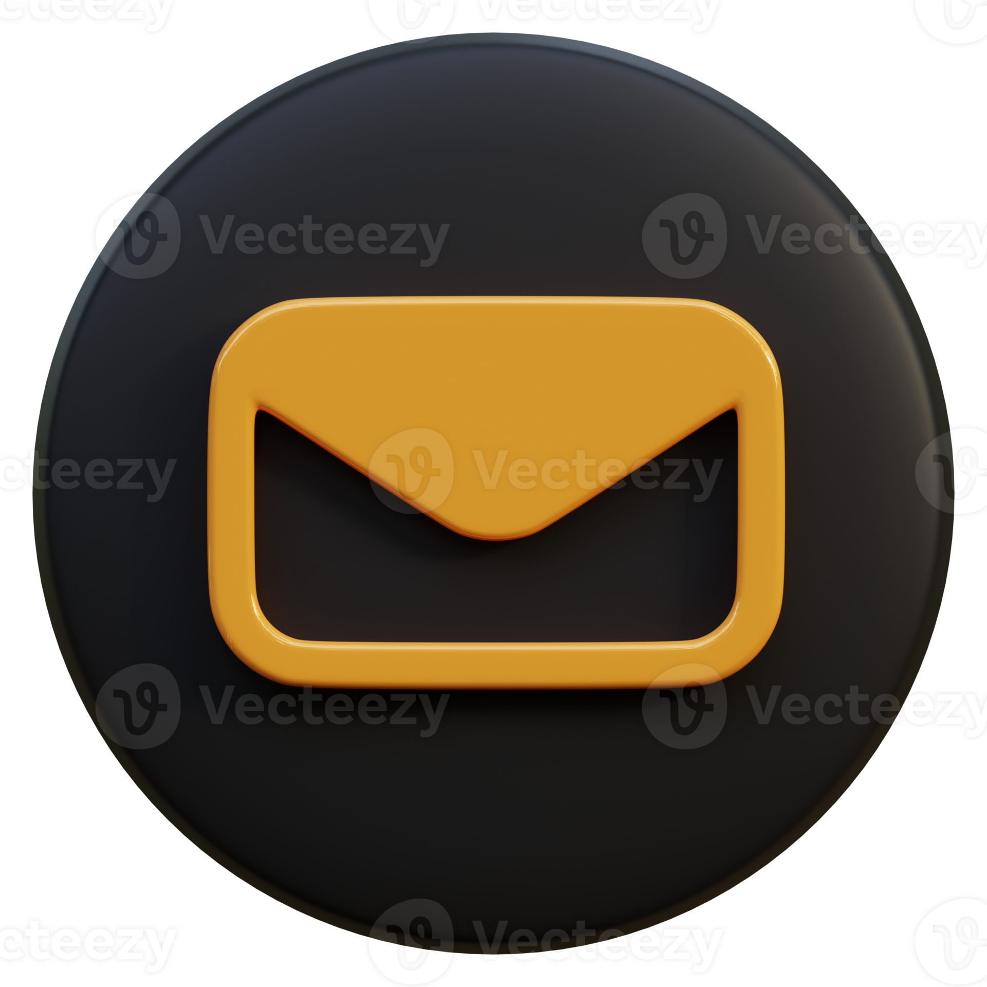 Yellow envelope icon on black circle 3d rendering. 29752615 PNG
