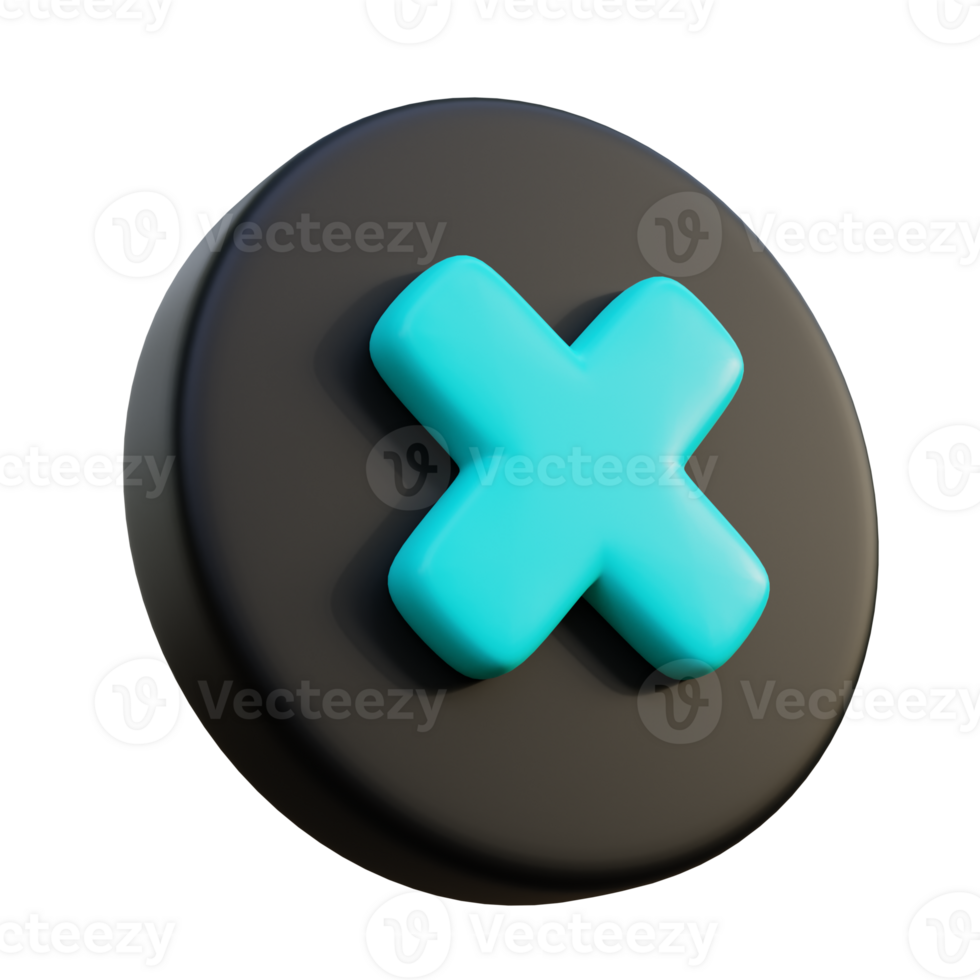 Cross Mark 3D Icon on black circle. png