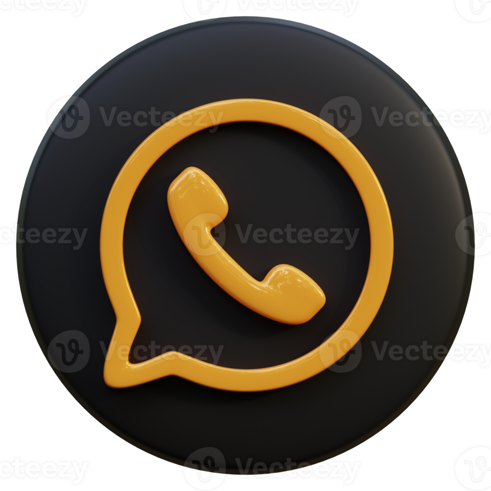 Yellow telephone and bubble icon on black circle 3d rendering. png