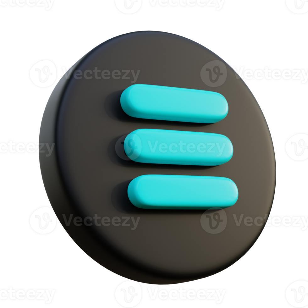 Hamburger Menu 3D Icon on black circle. png