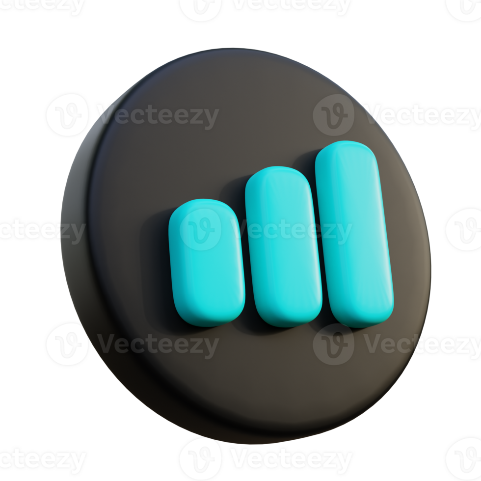 Bar Chart 3D Icon on black circle. png