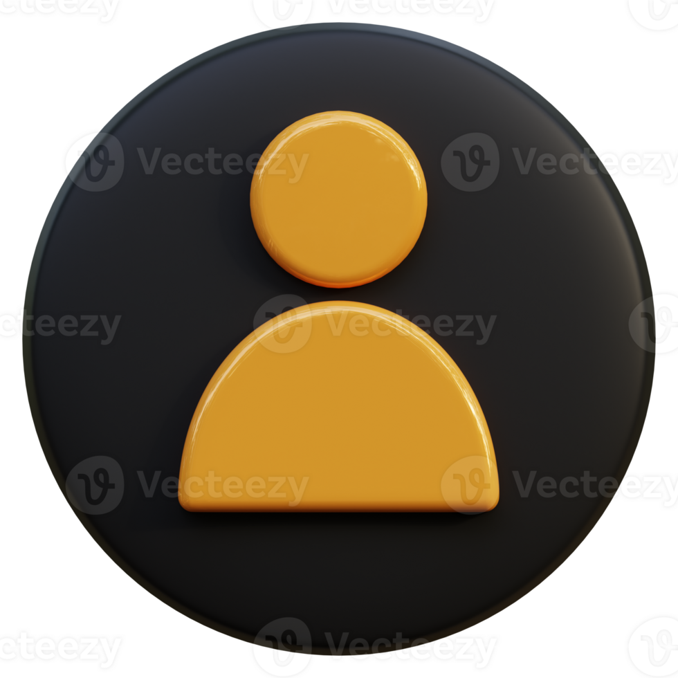 Yellow Account and user icon on black circle 3d rendering. png
