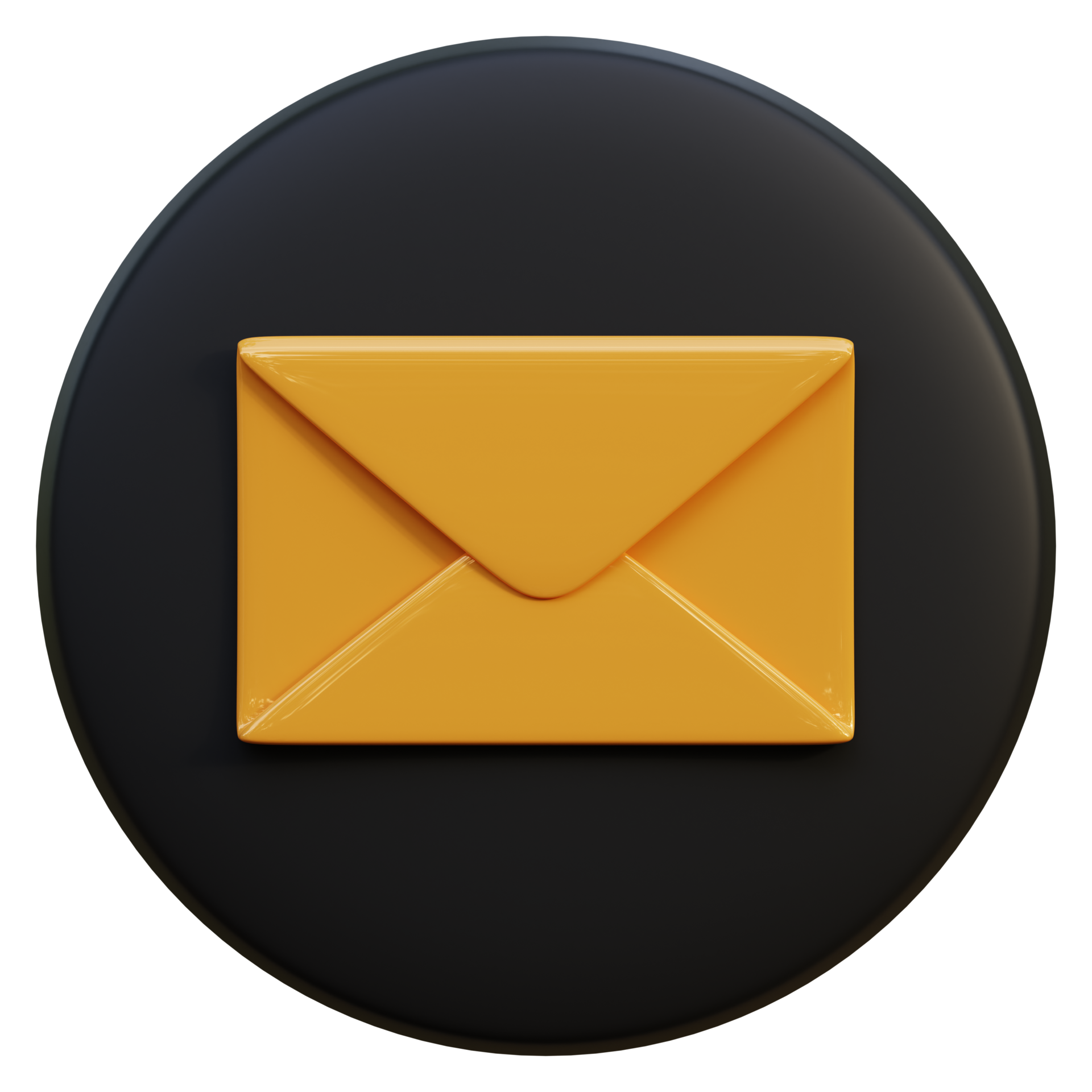 Yellow envelope icon on black circle 3d rendering. 29752733 PNG