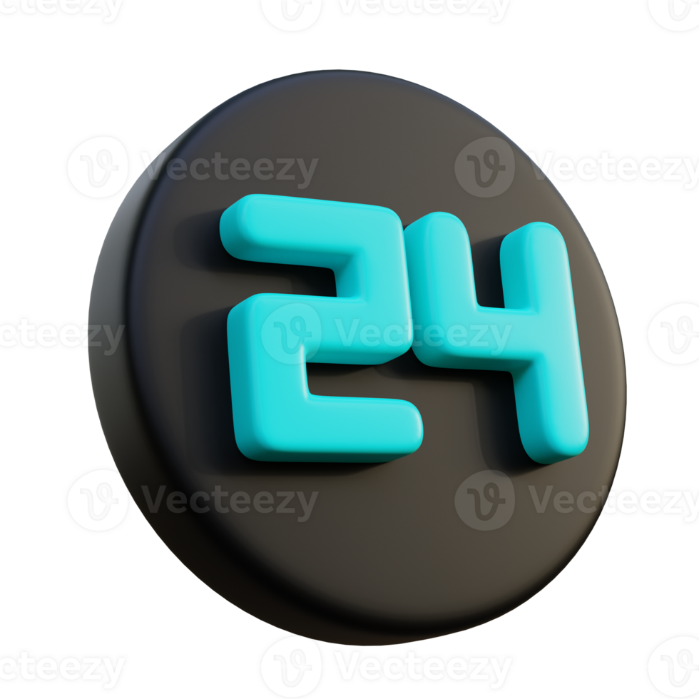 24 hours service icon on black circle 3d render png