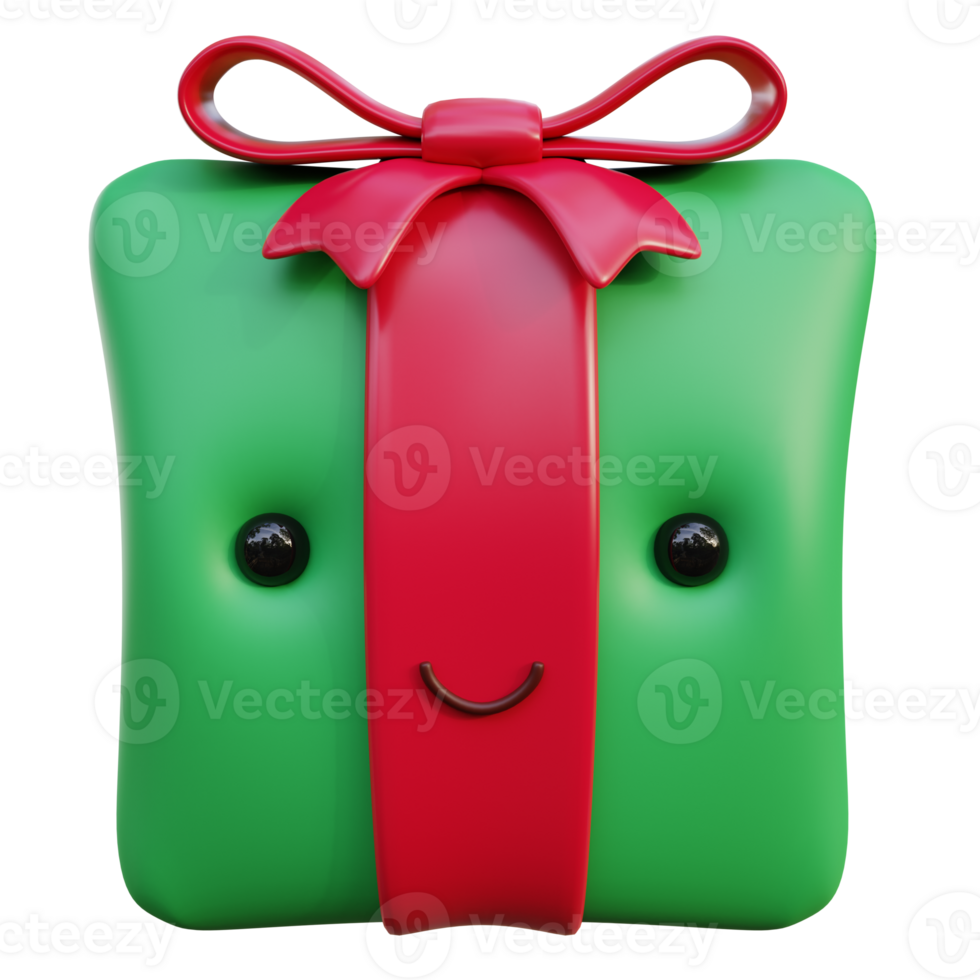 Cute smile face gift box with bow 3d render. png