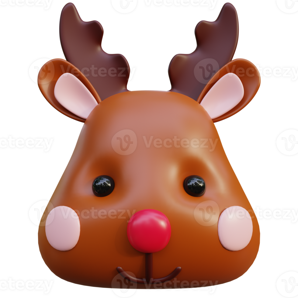 Cute smile face deer 3d render. png