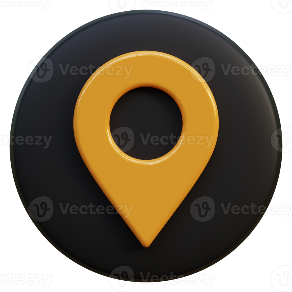 Yellow location icon on black circle 3d rendering. png