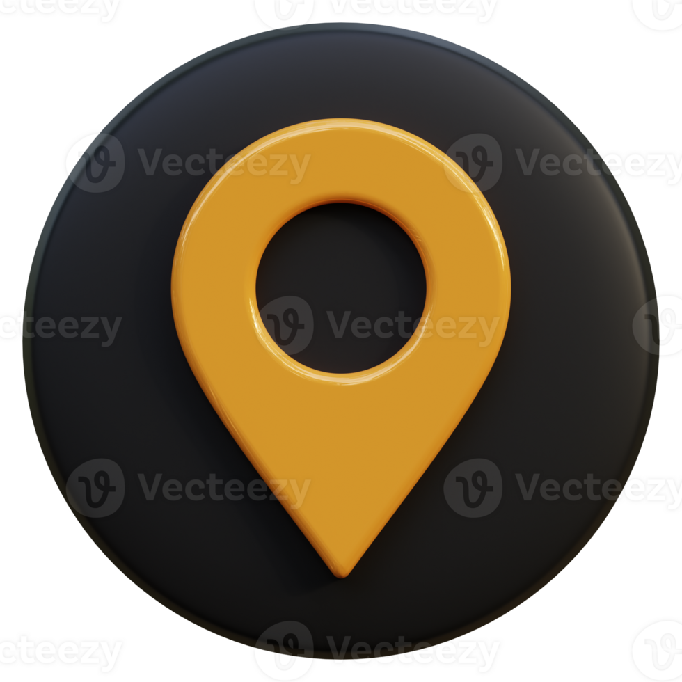 Yellow location icon on black circle 3d rendering. png