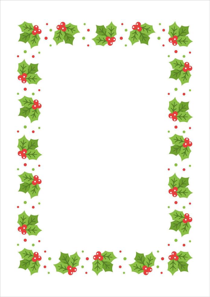 Vertical Rectangle Mistletoe Frame, Christmas and New Year Card Template, Winter Holiday Season Plant Design Border. Vector Illustration for greetings, invitation, social media post.