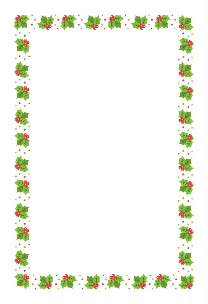 Vertical Rectangle Mistletoe Frame, Christmas and New Year Card Template, Winter Holiday Season Plant Design Border. Vector Illustration for greetings, invitation, social media post.
