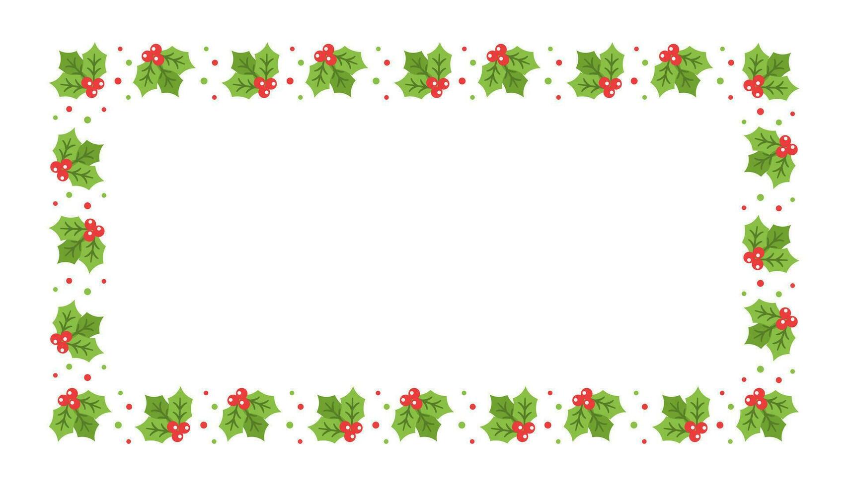Rectangle Mistletoe Frame, Christmas and New Year Card Template, Winter Holiday Season Plant Design Border. Vector Illustration for greetings, invitation, social media post.